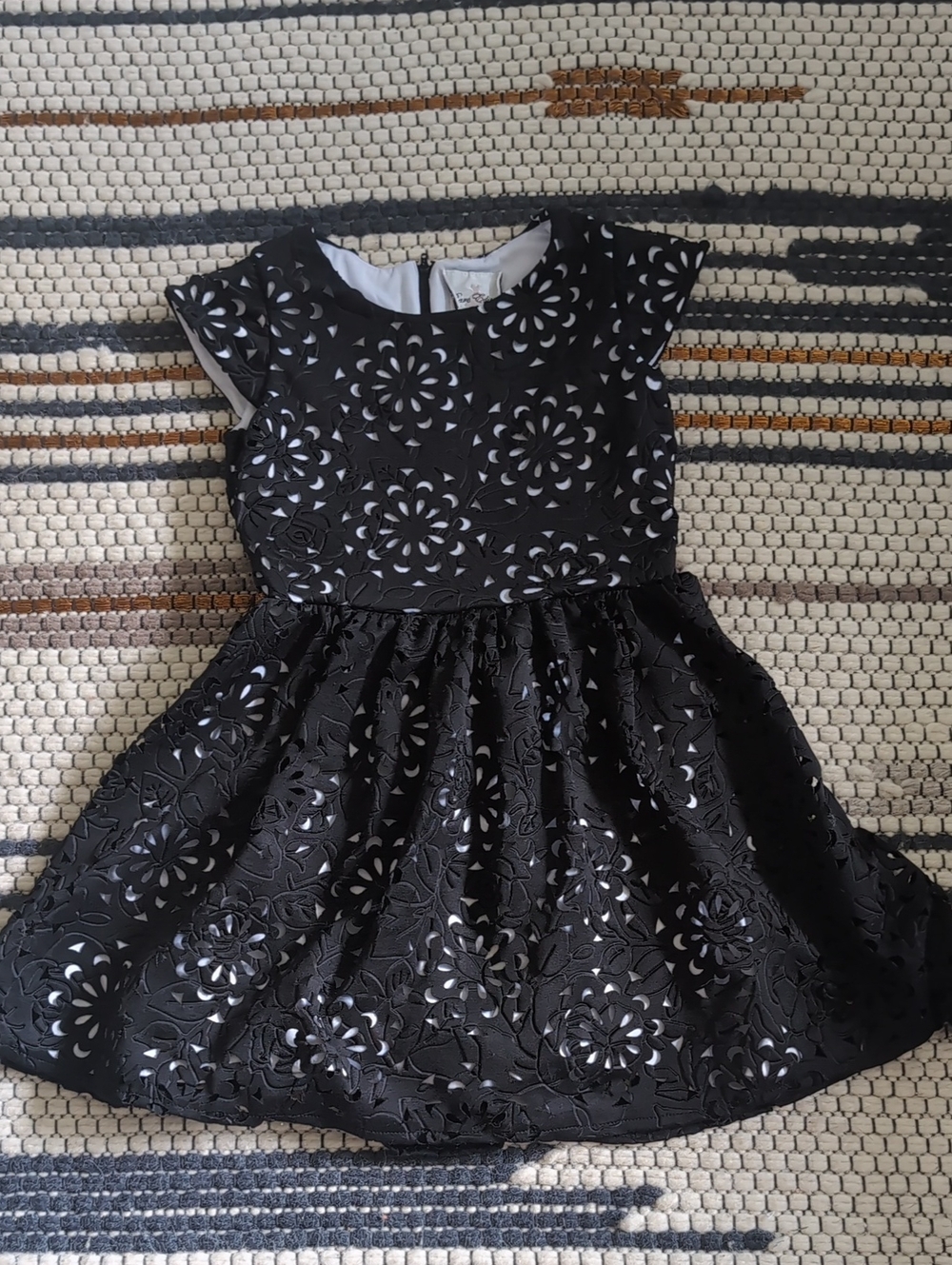 Rare Editions Classic Black Floral Cutout Girls' Dress